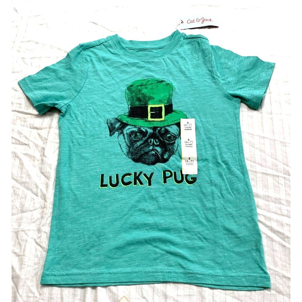 NWT CAT AND JACK LUCKY PUG GIRLS SHIRT SIZE S 6/7